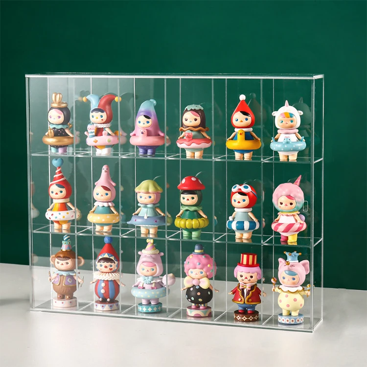 18 Compartments Acrylic Ornaments Doll Display Case Cabinet Clear Action Figure Stand