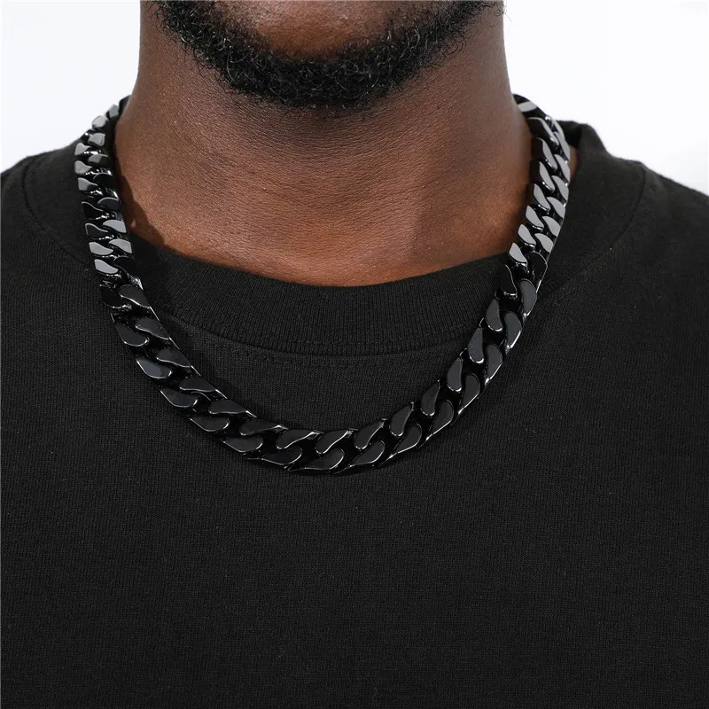 18K Gold Plated Black Ceramic Coated 12MM Think Chunky Stainless Steel Men Curb Cuban Chain for Men Boys