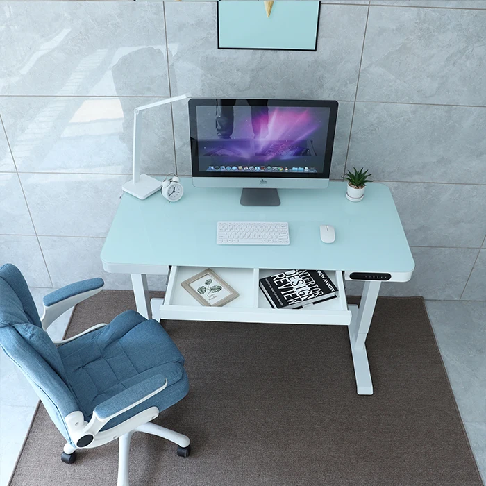 Нейт высота регулируемая подставка стол для usb-зарядка офис продаж закаленное черный стеклянный компьютерный стол