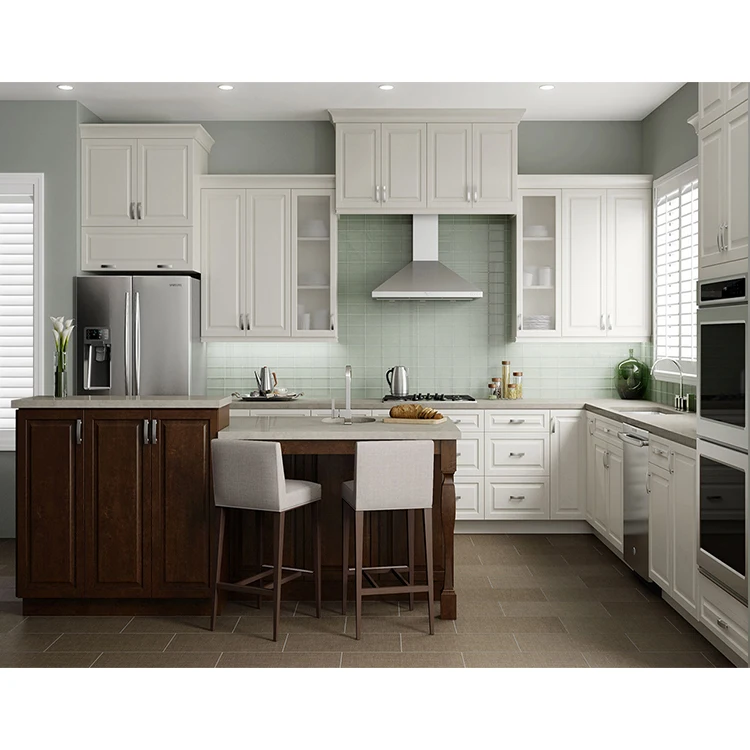 Home hotel wooden cabinet furniture design modern pearl white pvc membrane modular kitchen cabinets sets with granit tops