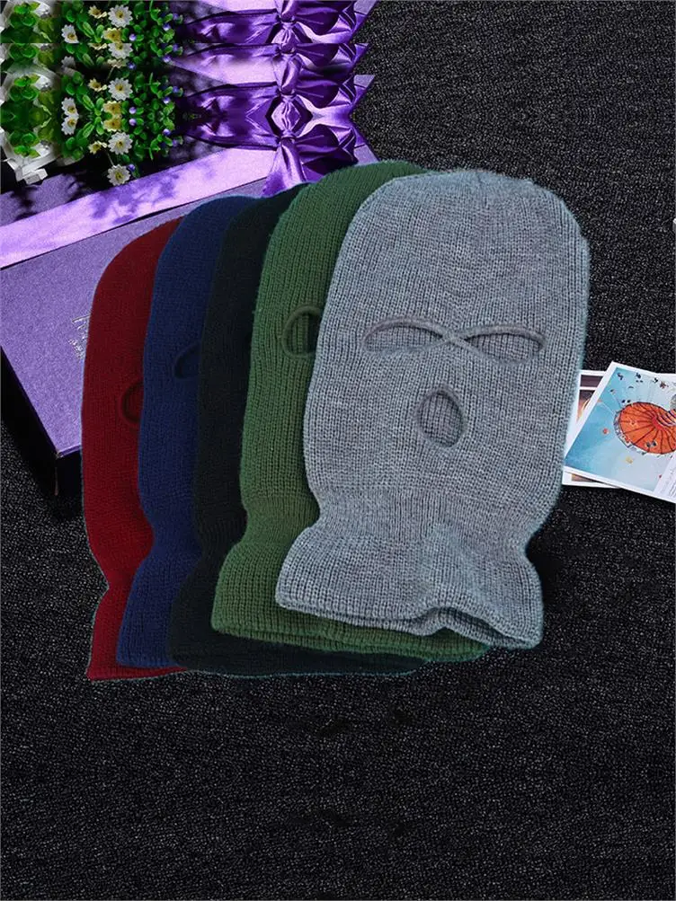 Full Face Cover Mask Three 3 Hole Balaclava Knit Hat Winter Stretch Snow Mask Beanie Hat Cap Black Warm Face Masks