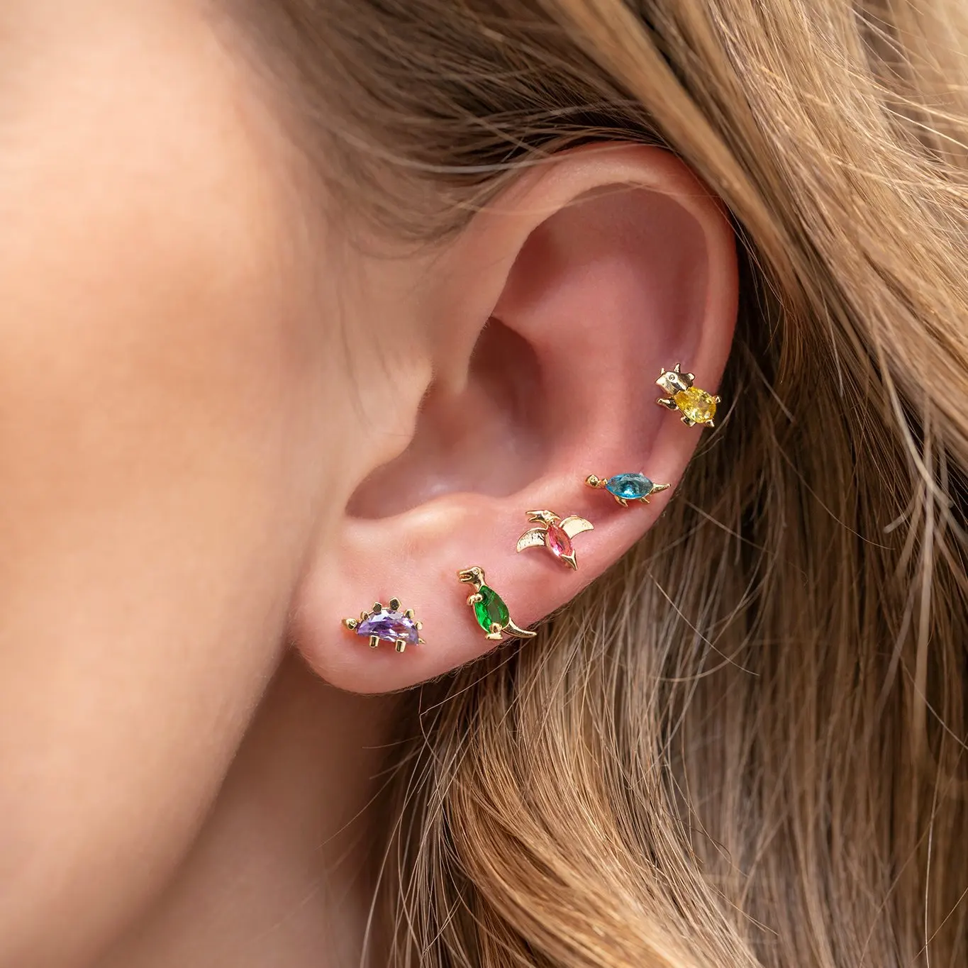 Ins Wind Small Dinosaur Stud Earrings Copper 18k Gold Fashion Jewelry Rainforest Cute Animal Earrings For Girls