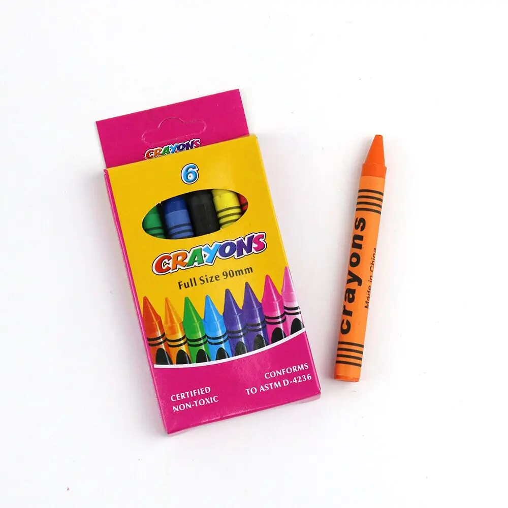 custom color crayons 6 pack in bulk with full color logo printing box for kids drawing