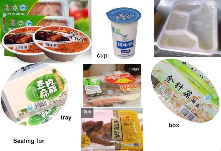 vacuum food plastic tray sealer/plastic meat container box packing machine/tray sealing machine with date printer