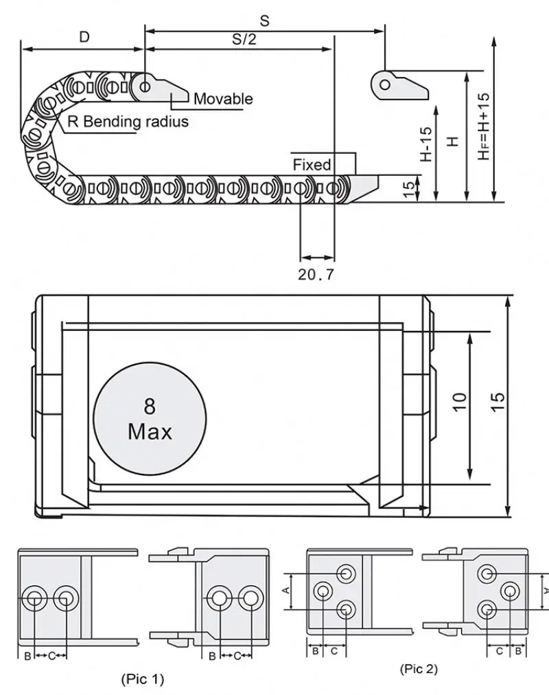Heavy duty long travel plastic drag chain for cnc