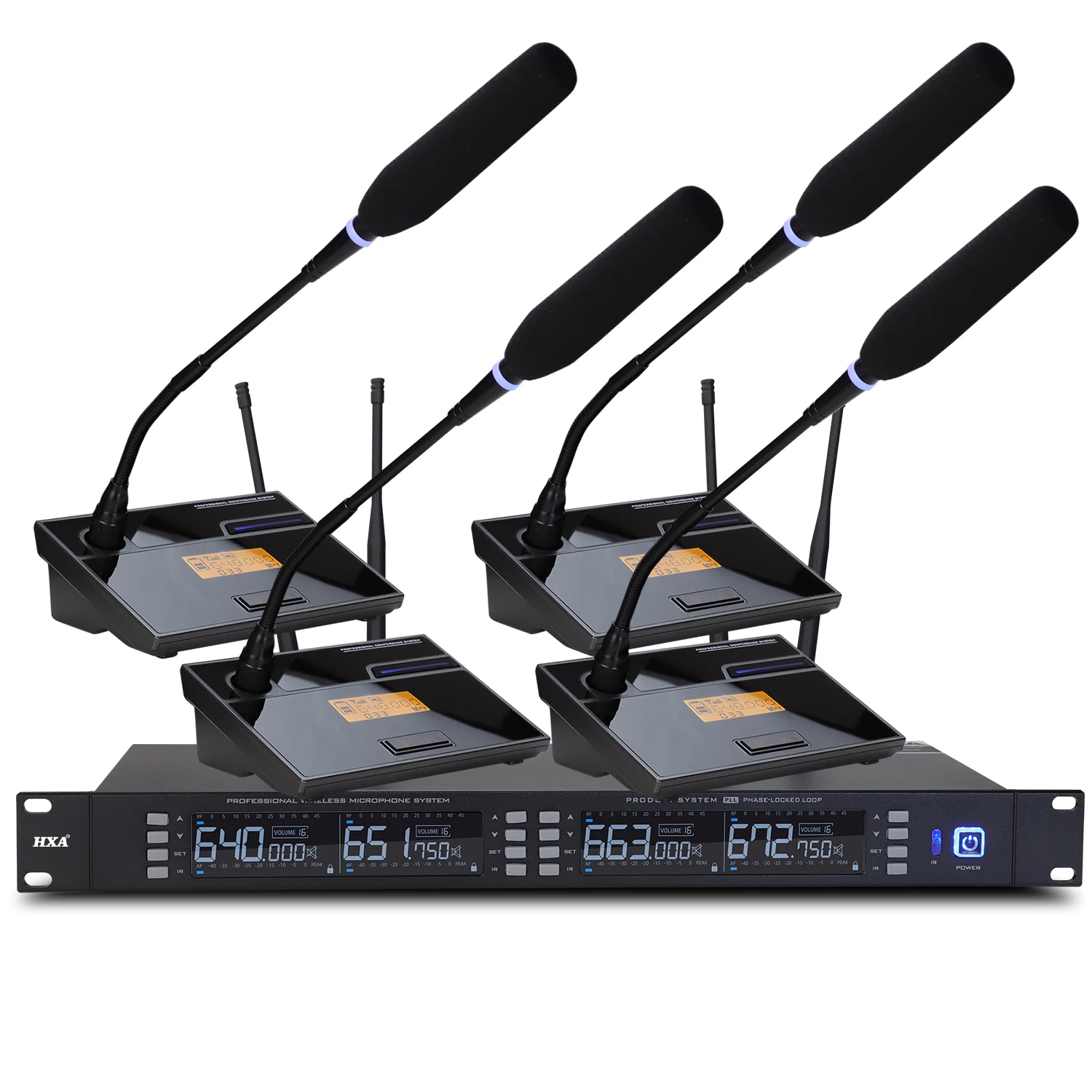 High quality Professional wireless microphone UHF System 4 channel gooseneck dynamic microphone karaoke band DJ party stage