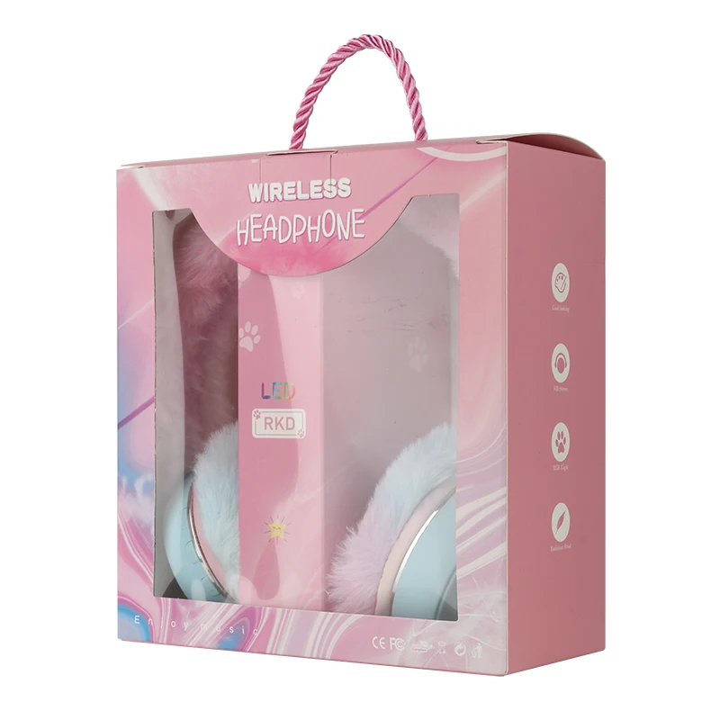 Cute Winter plush pink led earphone  RKD-6828 Headphones with Ear Covers Design wireless gaming headset for mobile phone