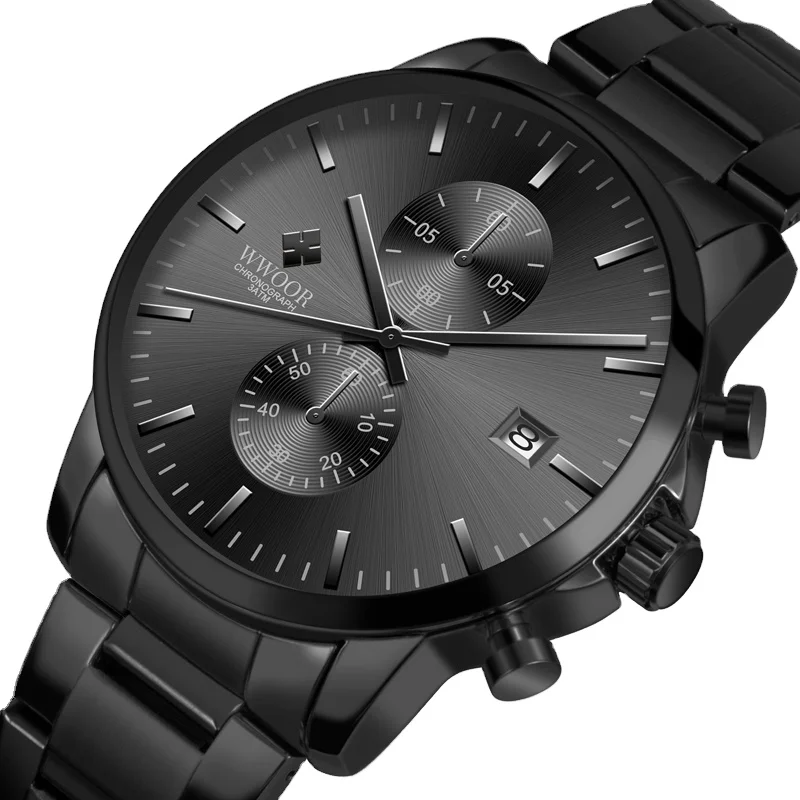 reloj wwoor montre 8844 Fashion Mens Wristwatch Classics Waterproof Stainless Steel Band Business Calendar Quartz Watches