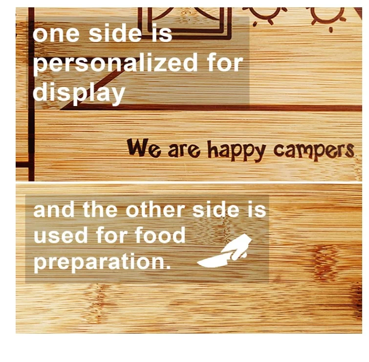 Camper Decor RV Gift Retro RV Engraved Camping Happy Camper Bamboo Cutting Board