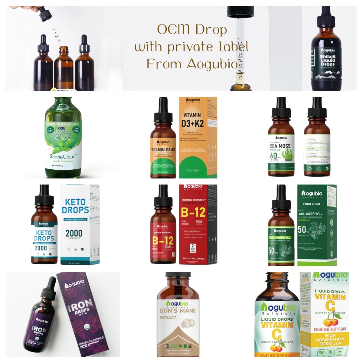 Aogubio Private Label Stevia Sweetener Supplement Energy Organic Stevia Drops Sweet Drops