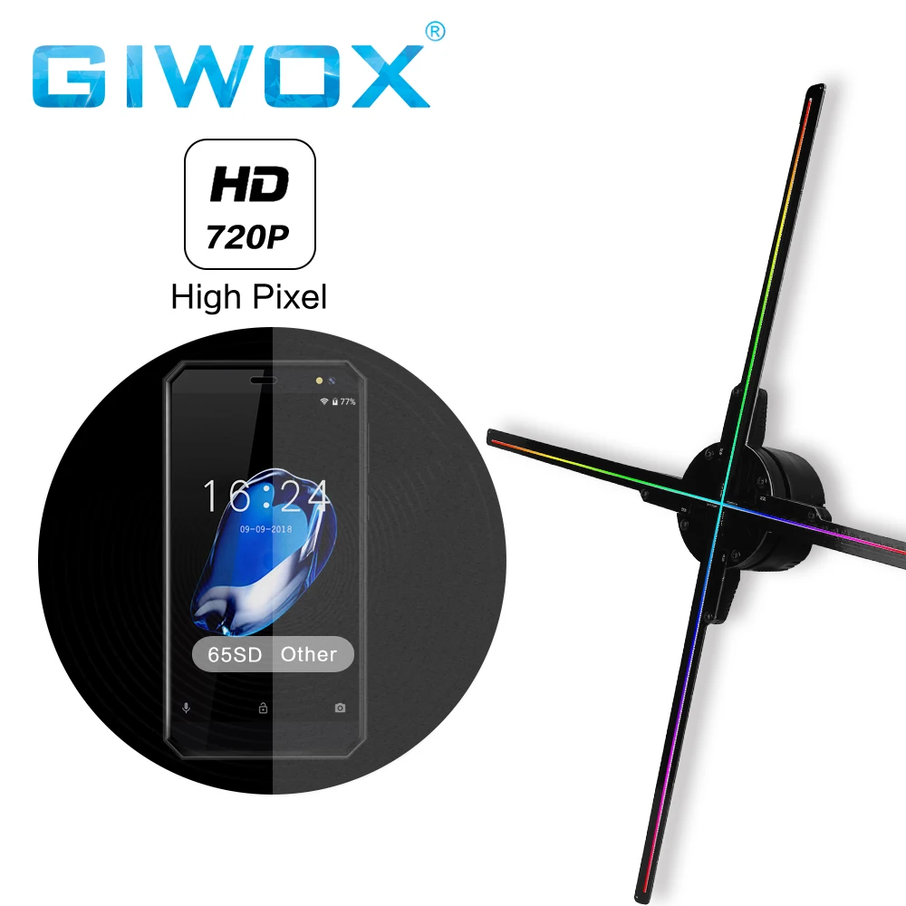 Giwox 3d голографический вентилятор видеопроектор 65SD высокое разрешение 3D светодиодный для внутреннего