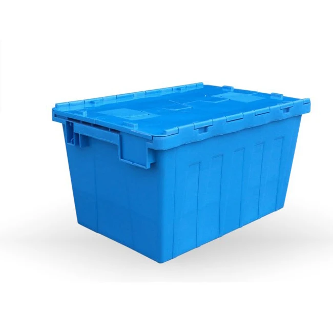 600x400 mm nesting logistic moving plastic storage attached lid containers