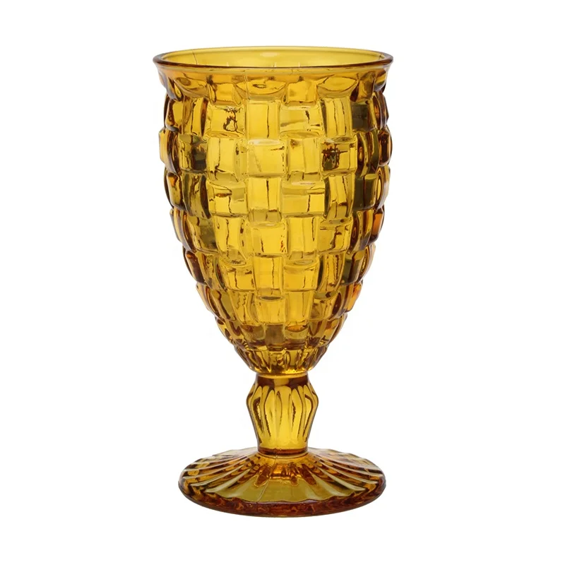 Telsen Customized Colored Outer Weave Vintage Pressed wine glass cup European Goblet For Wedding