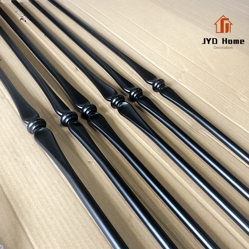 Wholesaler Indoor Satin Black Stair Round 5/8'*44' Solid Wrought Iron Spoon Spindles Metal Balusters For Home Decoration