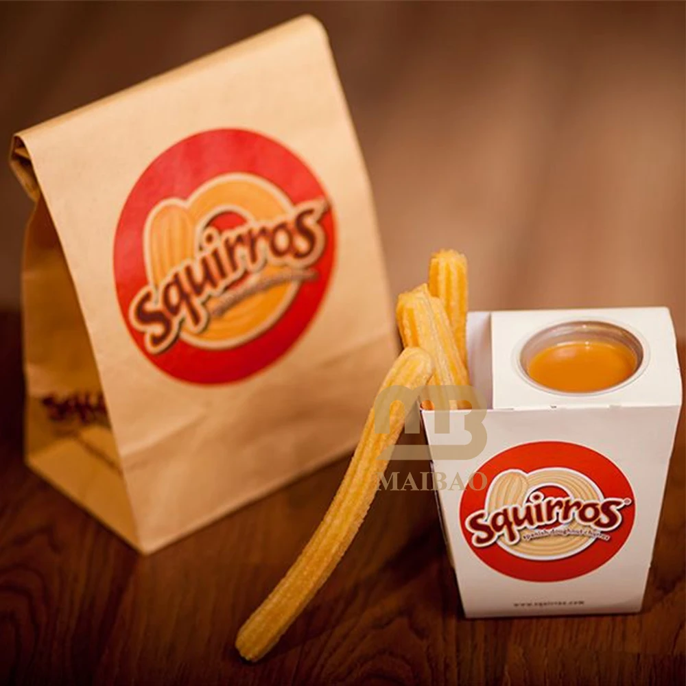 custom logo french fries paper cone with Ketchup Sauce tray divider compartment waffle packaging conicals takeout churros box