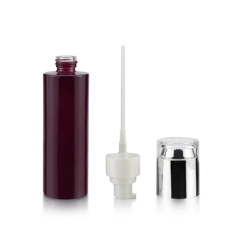 Custom purple cosmetic jars and bottles glass lotion bottle with pump empty cosmetic glass bottle set