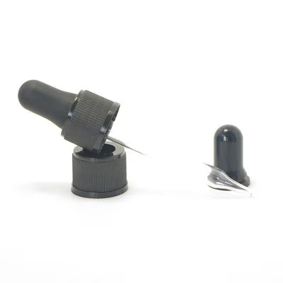 Essential glass bottle cap not assembled plain black 18mm neck dropper cap with glass pipette