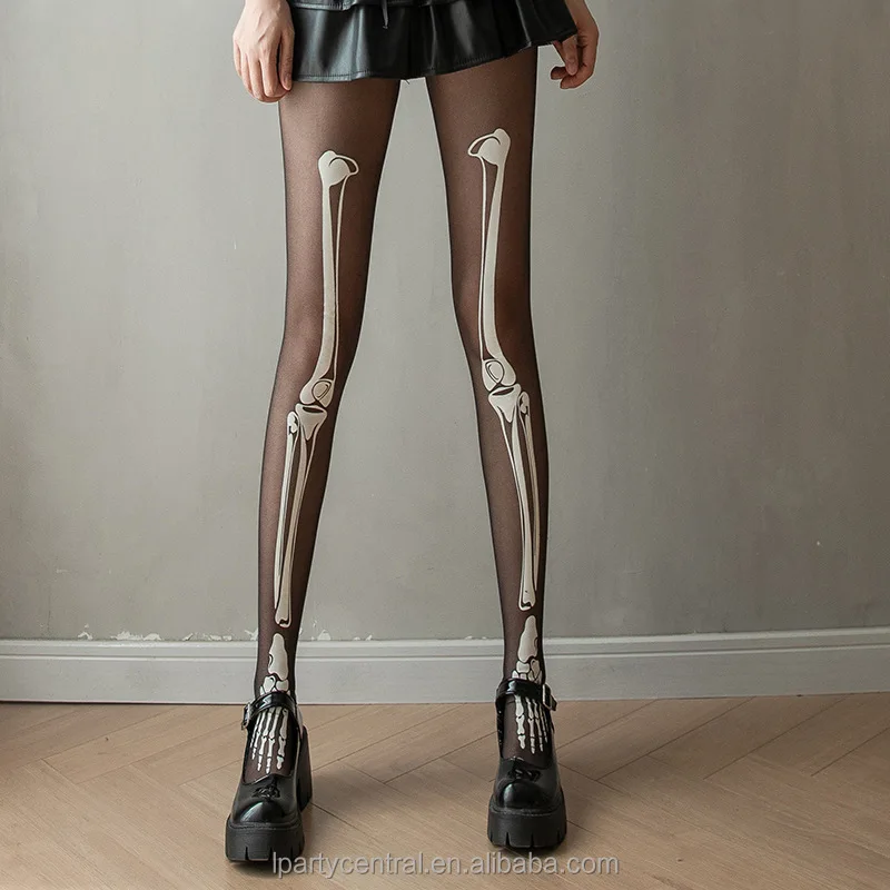 LP Joint bone print tattoo pantyhose Slimming black Dark Halloween glow bungee socks