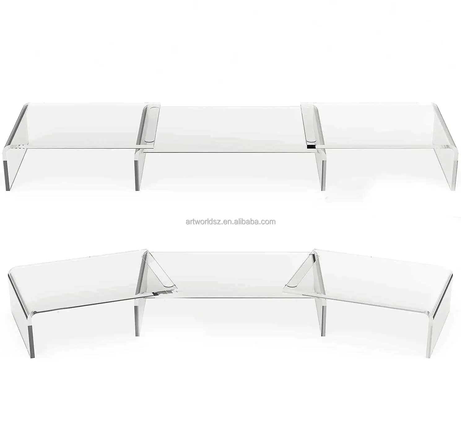 3 Shelves Heavy Duty Acrylic Monitor Stand Desk Riser with Adjustable Length and Angle Computer TV PC Laptop Screen Stand