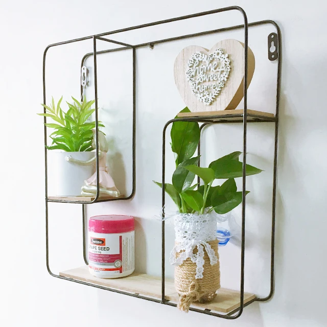 The most popular new wall rack wooden hanging iron shelf for home decor