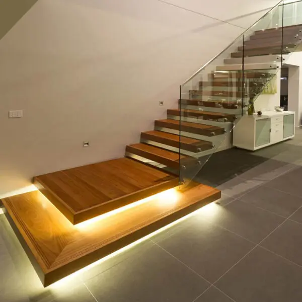 USA Solid Wood Oak Low Price Staircase Beech Tread Powder Coating Steel Floating Stairs