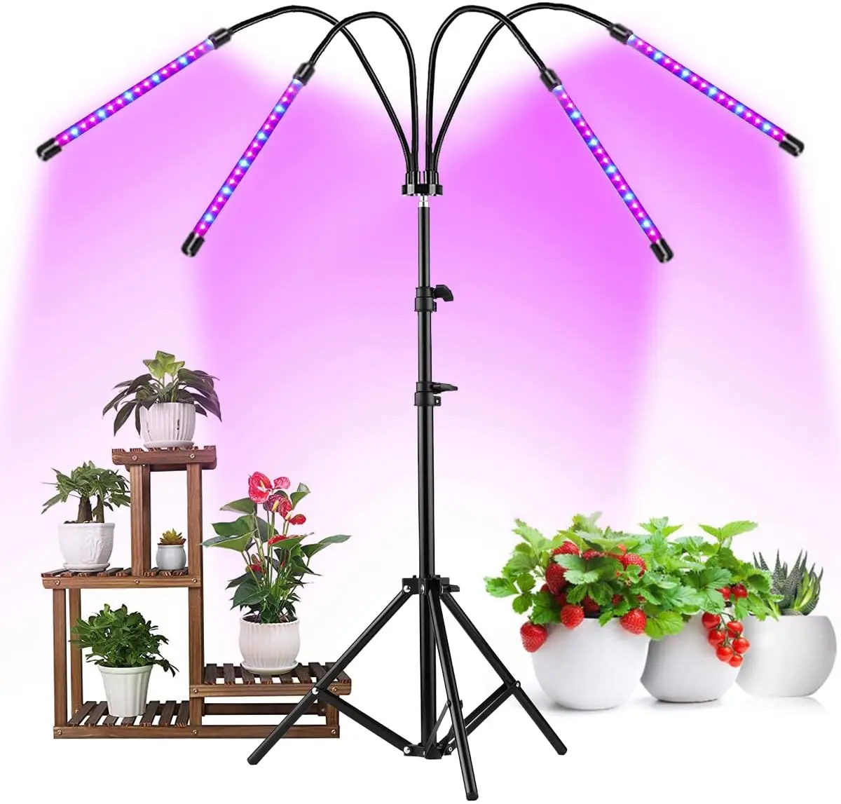 Greenhouse grow system indoor tripod led grow light 4 heads adjustable height plant light with dimming and timer