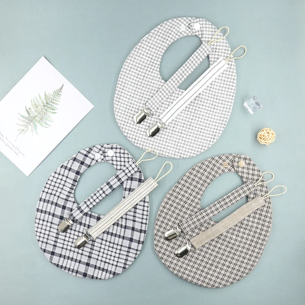 
3Pcs/Set Baby Boys Pacifier Chain Snap Button Plaid Double Side Baby Bibs Bandana Cotton Baby Bibs Boho Bibs Pacifier 