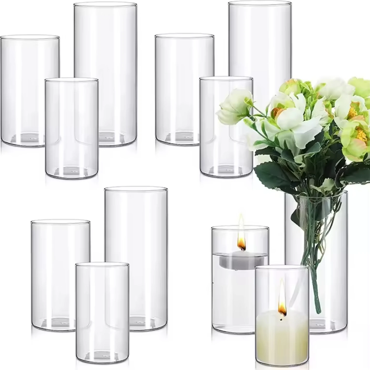 Cylinder Glass Vase Home Decoration Abstract Vase Thickened Clear Glass High Quality Simple Tall Cylinder Custom Floral Art Deco