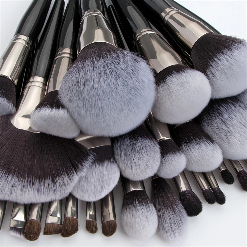 High End Black Luxury 36pcs Custom Logo Cosmetic Brush Wooden Handle Professional Buffer Makeup Brushes Set