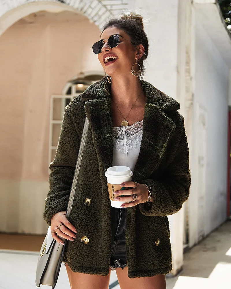 Faux Fur Coat Women Autumn Winter Fluffy Teddy Jacket Coat Plus Size Long Sleeve Outerwear Turn Down Short Coat Female