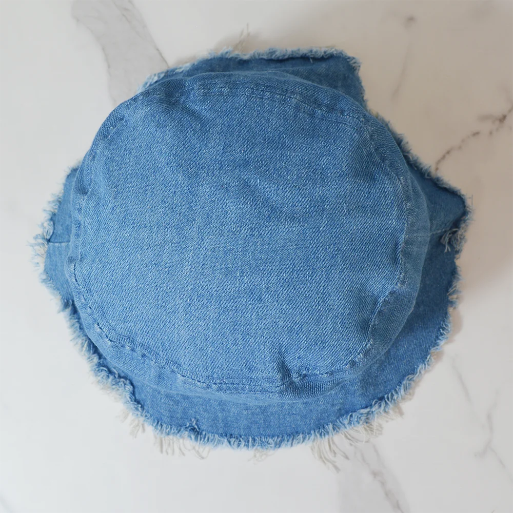 Custom Logo Sun Shade Beach Bucket Hat Plain Summer Cowboy Blue Washed Bucket Hat