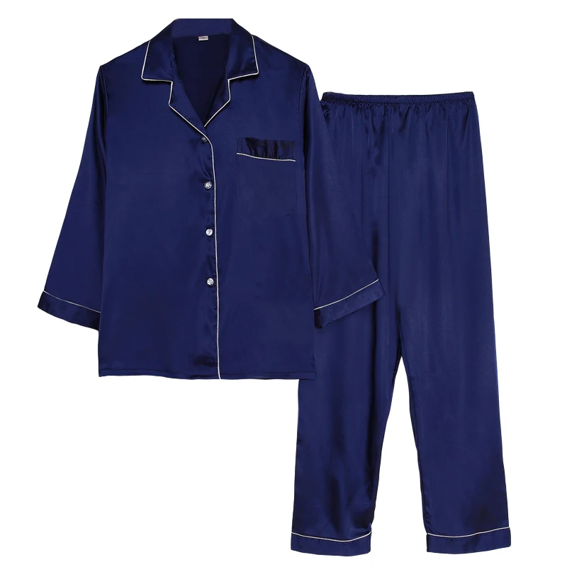 Custom High quality silk long sleeve sleepwear set solid color luxury satin pajamas women spring autumn pijamas woman plus size