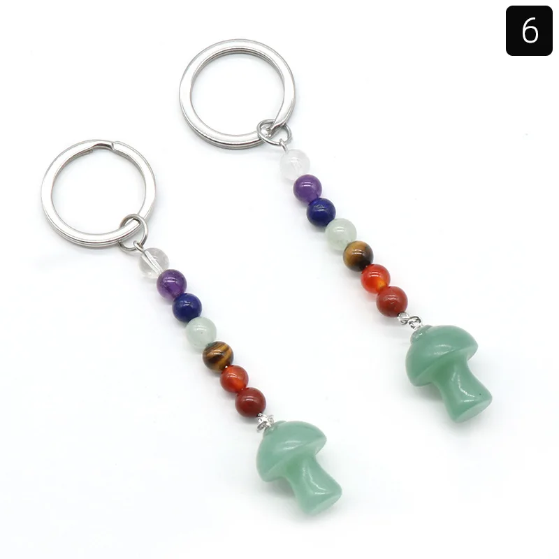 2024 Key pendant Natural Crystal Colorful Stone 2cm Mushroom Keychain Bag Accessories Gift Wholesale