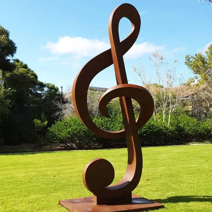 Large rust metal art music note garden corten steel sculpture
