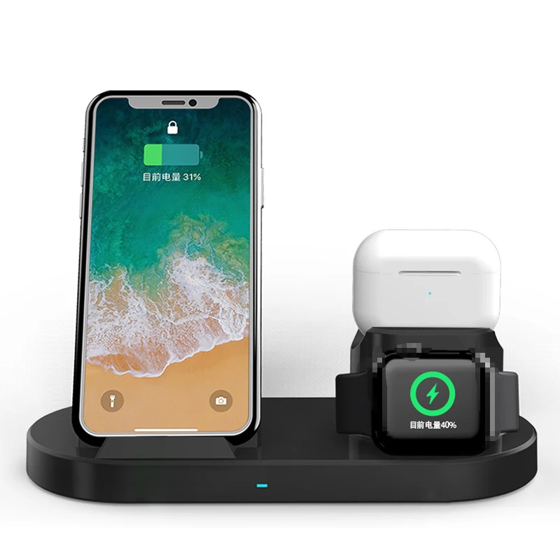 
Fashion Smart Phone Wireless Charger Station Black Universal Socket 3 In 1 Wireless Charging Charger 