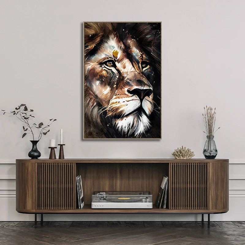 Canvas Wall Art - Lion Portrait - Decoration Artwork Ready to Hang for Living Room Wall Decor Modern and Contemporary Painting
