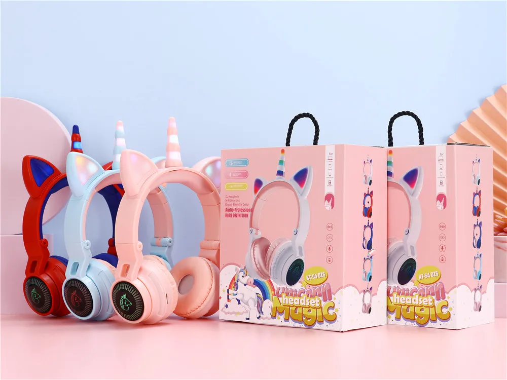 Super Funny Stereo Cartoon Kids Headset Earphones Promotional Gift Gaming Headset for Unicorn Kid Wireless Kids Headphone