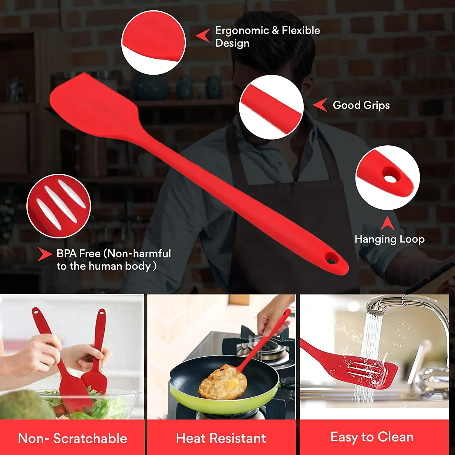 Source Factory Silicone Kitchen Utensils Baking Spatula Brush and Whisk Set Baking Supplies