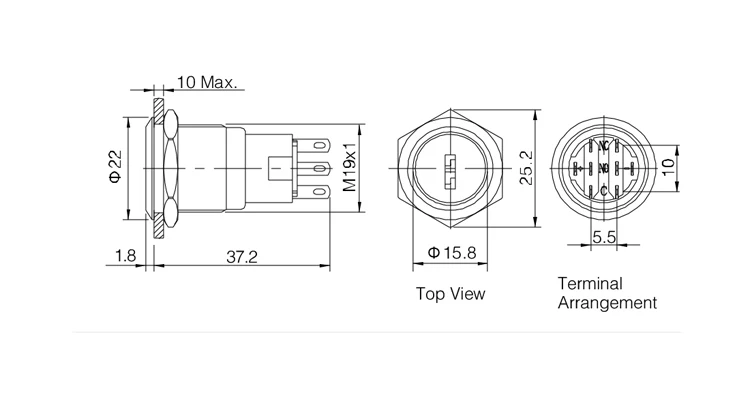 ONPOW 19mm metal push button switch key-lock switch (CE approved)