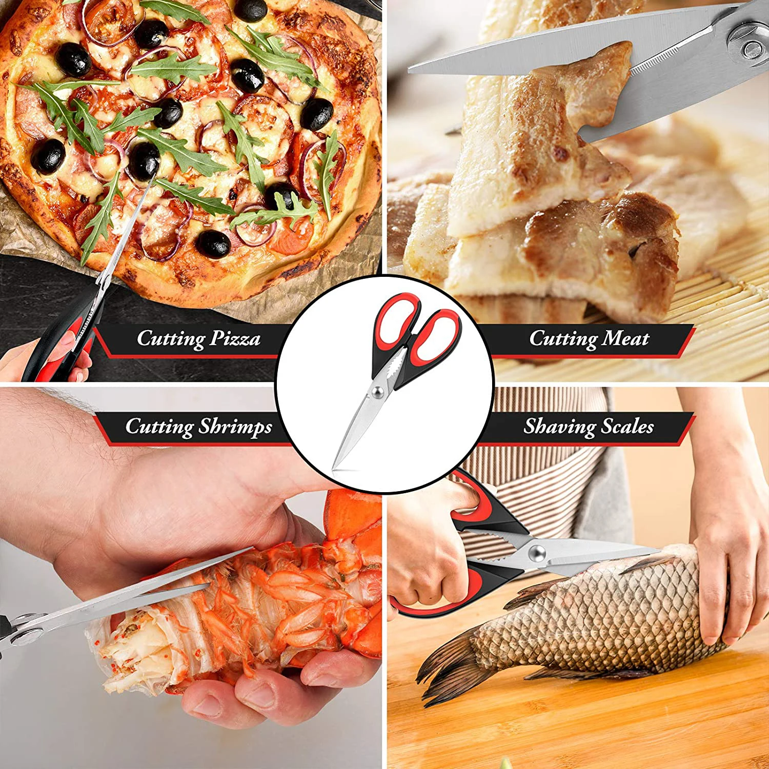 Two-piece multifunctional Sharp heavy-duty meat scissors Stainless Steel Home kitchen cooking scissors With Soft Grip