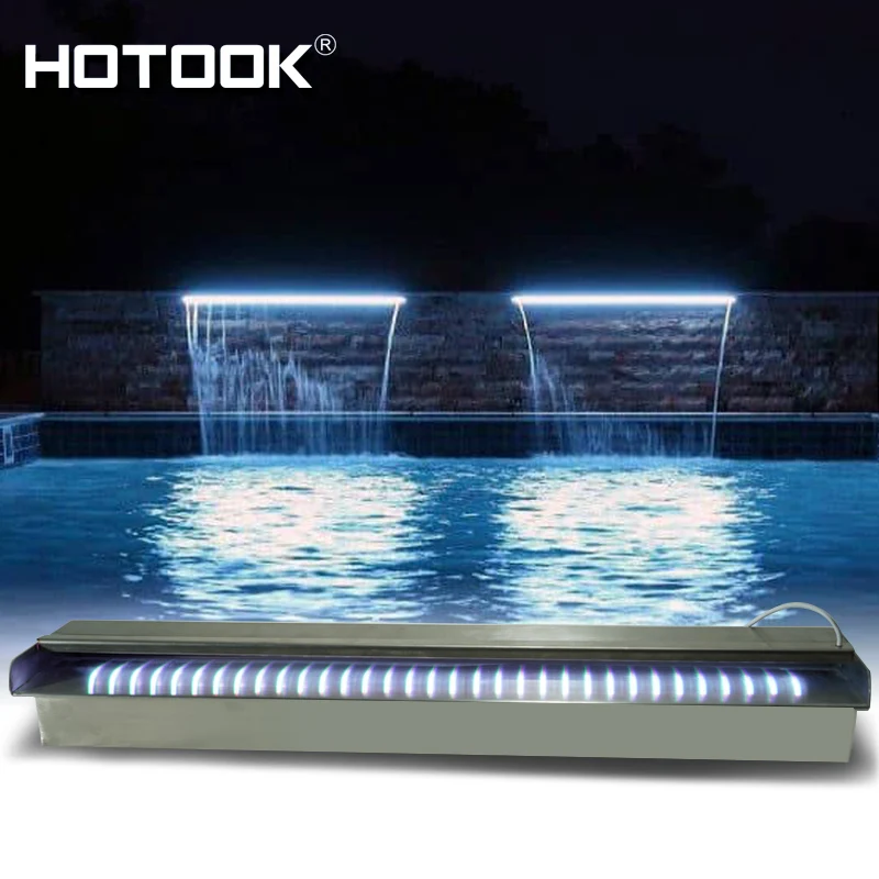 High Quality stainless steel modern pool waterfall  Cascada piscina artificial RGB Light Water Blade waterfall for pond
