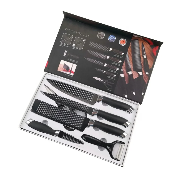 Высокое качество 6 шт. ПП ручка антипригарным покрытием лезвия из нержавеющей стали набор кухонных ножей с ножницами и очистки фруктов
