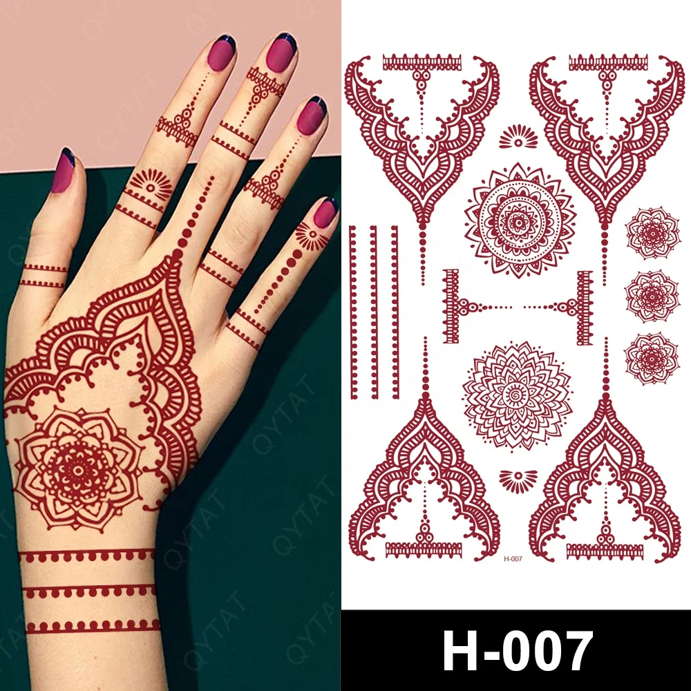 Fashion Style Non Toxic Fake Full Hand Brown Red Maroon Henna Tatto Stickers