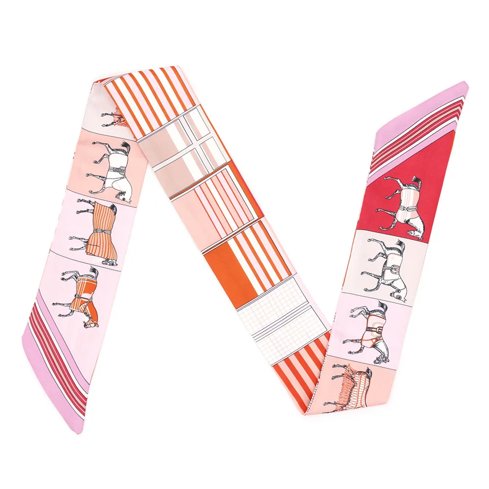 OEM магнитный шейный шарф на запястье шелковый с принтом животных лошадей саржевый ручкой женский маленький ленточный