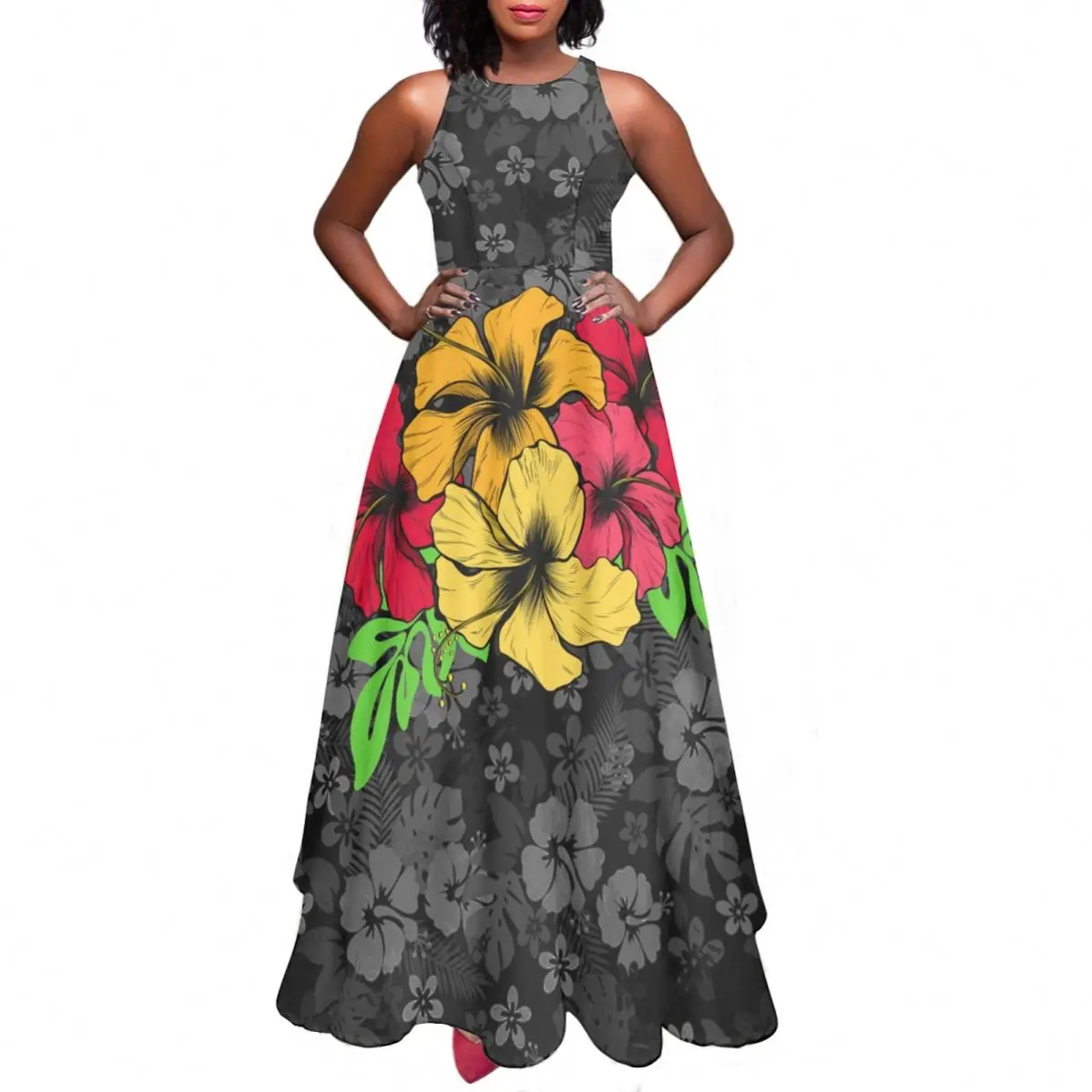 Evening Dress Polynesian Tribe Tattoo Totem Hibiscus Print Women Clothing Fashion China Manufacturer Full Swing Birth Day Dress