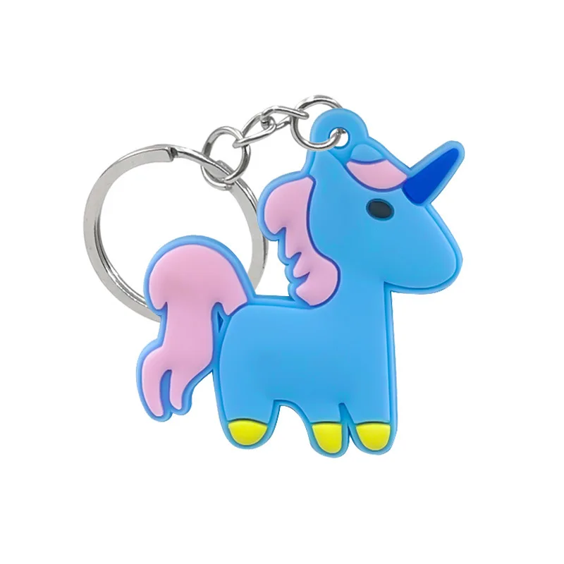 New design unicorn pony cartoon keychain charm pvc soft rubber charm cute three-dimensional rubber key chain