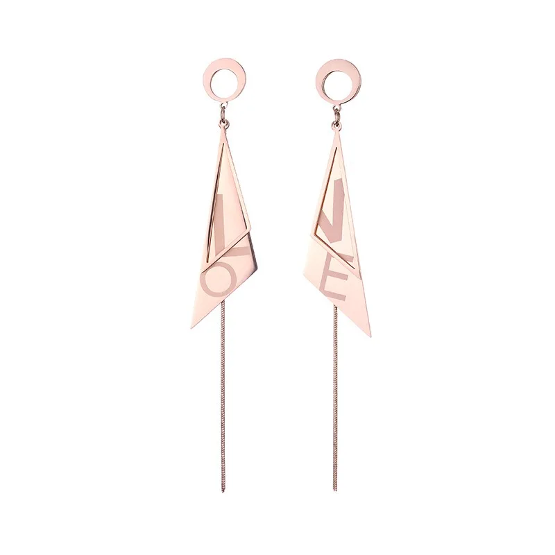 
Wholesale titanium rose gold Jewelry women Korean custom Geometric triangle pendant tassel 316 L stainless steel women earrings 
