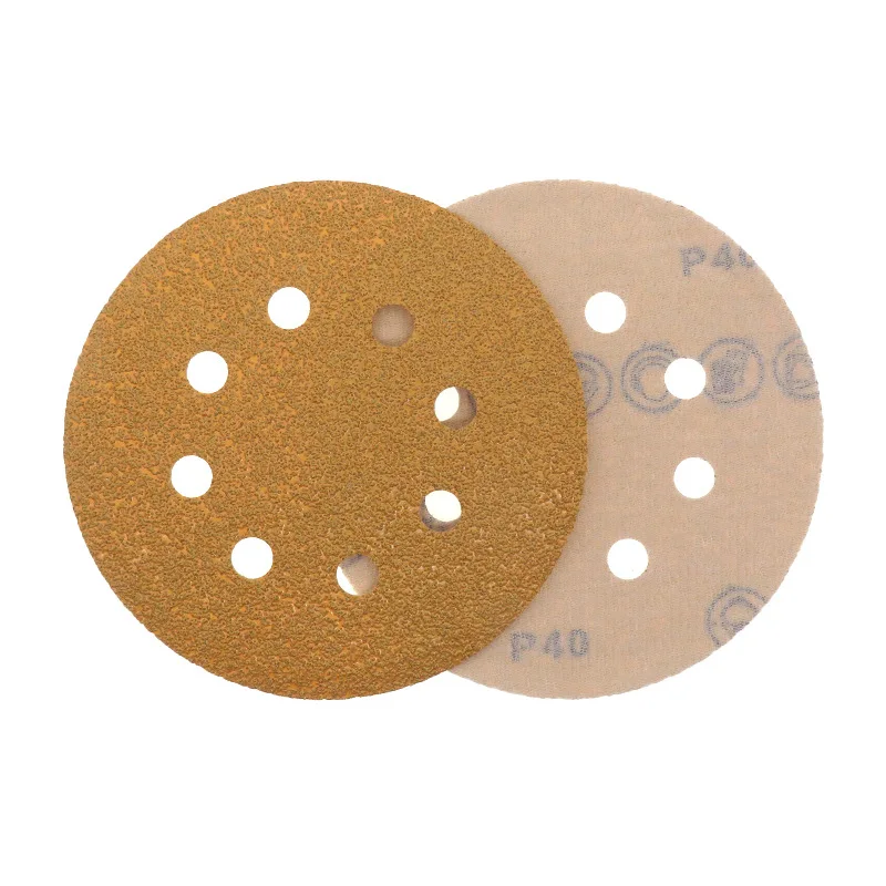 Pexmientas Polishing Abrasive Paper Gold Sanding Discs 8 Hole Dustless Hook & Loop Backing Sandpaper Aluminum Oxide Sanding Disc