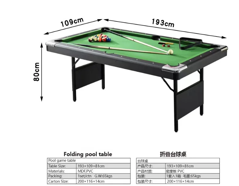 Hot selling 6.5ft/7ft foldable pool table MDF/PVC billiard table child play table for wholesale