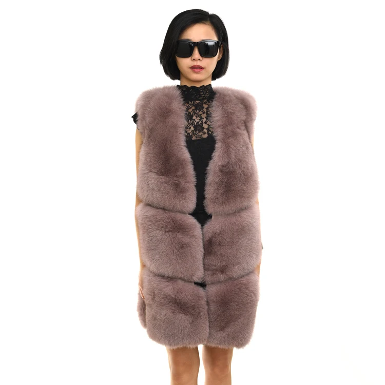 Women Street Fashion Blue Fox Fur Vest Women Fur Vest